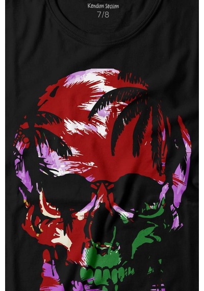 Kendim Seçtim Rengarenk Kafatası Skull Head Lila Renkleri Baskılı Tişört Çocuk T-shirt 001