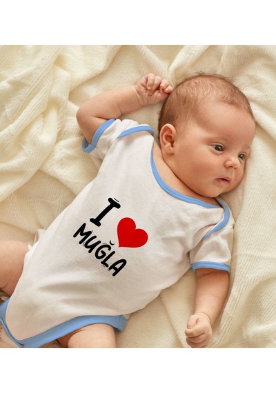 Bk Kids I Love Muğla Tasarımlı Mavi Bebek Body Zıbın - Model 1 9-12 Ay