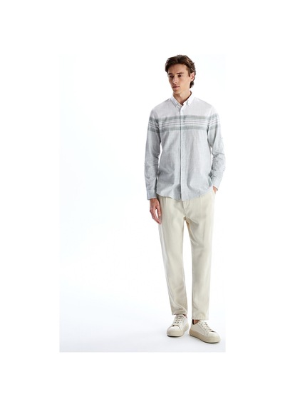 Lcwaıkıkı Classic Yeşil Regular Fit Uzun Kollu Çizgili Erkek Dokulu Gömlek