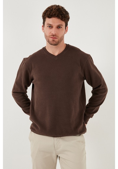 Buratti Pamuklu Regular Fit V Yaka Erkek Kazak 456202 V Kahve