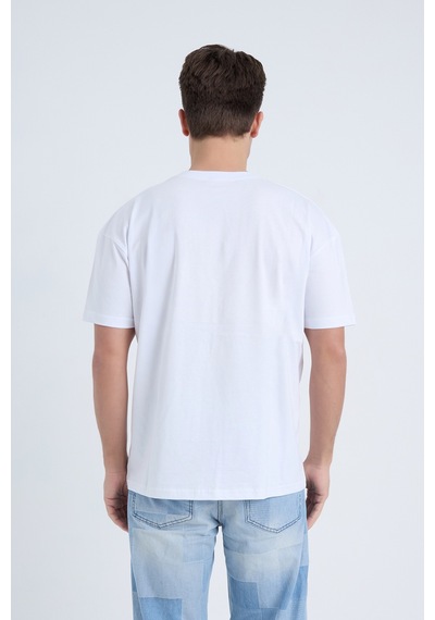 Erkek Oversize Baskılı T-shirt Beyaz Hot Tennis Beyaz