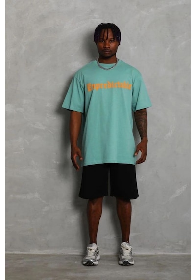 Vexor Erkek Baskılı T-shirt Kısa Kol Bisiklet Yaka Regular Fit Tişört - Mint Yeşili Çok Renkli