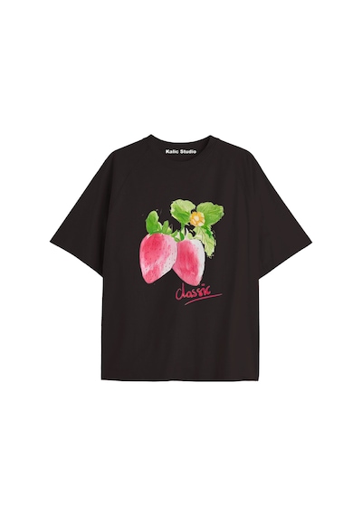 Kalic Studio Y2k Vintage Cherry Baskılı Siyah T-shirt Kod 104 Siyah-104