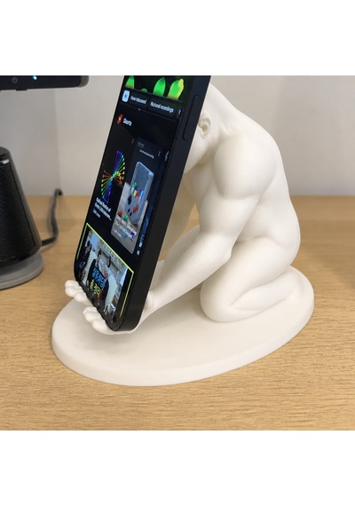 3d Baskı Goril Telefon Tutucu - Kaslı Goril Masaüstü Telefon Standı-beyaz