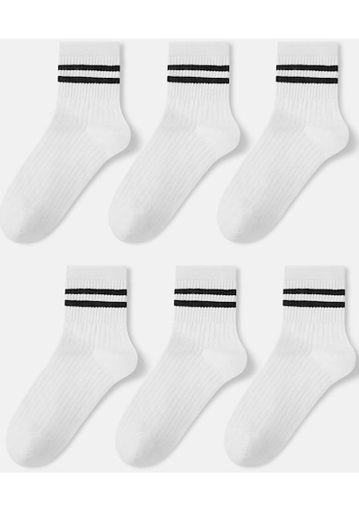 Bgk Unisex 6 Çift Çizgili Tenis Çorap Beyaz