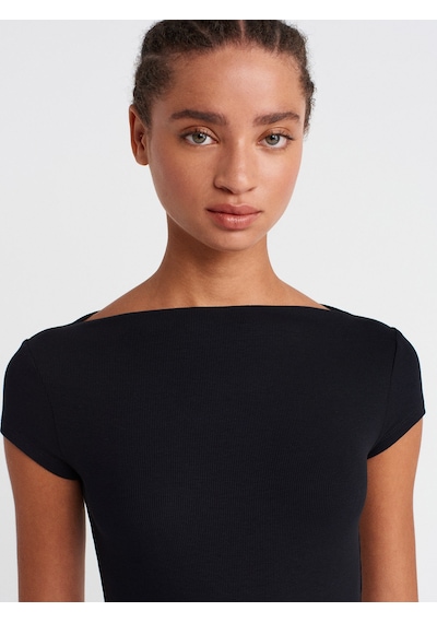 Dilvin 31855 Kayık Yaka T-shirt-siyah SIYAH