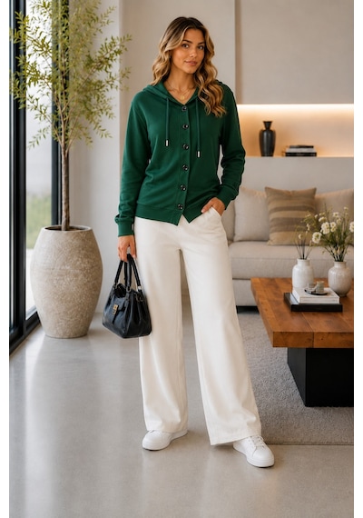 Unika Boutique Kadın Kapüşonlu Çilek Hırka Zümrüt