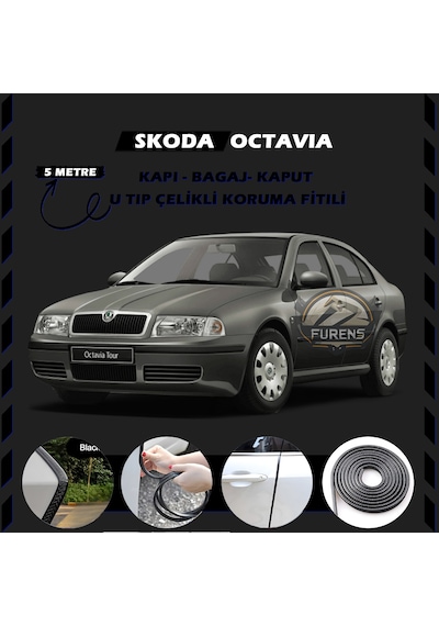 Skoda Octavia Oto Araç Kapı Koruma Fitili 5 Metre Parlak Siyah Renk