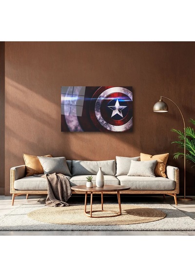 Kaptan Amerika Kalkanı Cam Tablo Sinematik Dekor 35x50 Cm