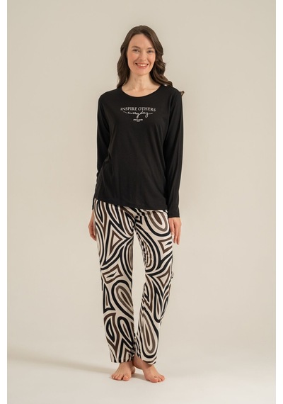 Pierre Cardin Kadın Inspire Others Everyday Siyah Uzun Kol Pijama Takım Pc9280-s-v1 Pc9280-s-v1