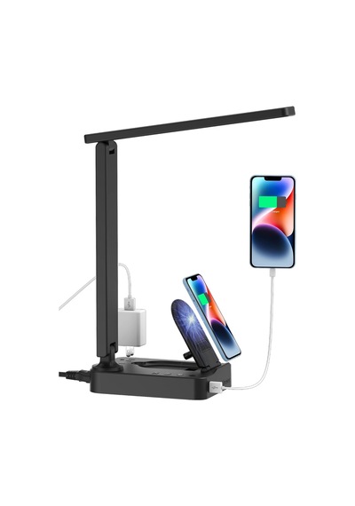 Tr Kablosuz Şarj Cihazlı Led Masa Lambası, Usb Şarj Girişli Ve 2 Çıkışlı Masa Lambası, 3 Aydınlatma Modu, 3 Genel