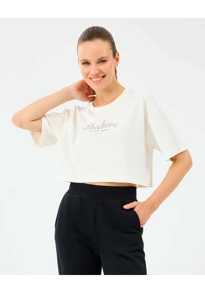 Skechers W Heavy Fabric T-shirt Kadın Beyaz Tshirt S2520183-3855
