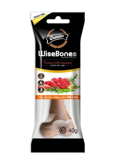 Gnawlers Wise Bones Geyik Etli Ve Biberiyeli Köpek Ödül Kemiği 40 Gr