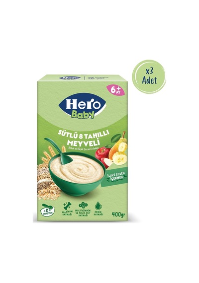 Hero Baby Sütlü 8 Tahıllı Meyveli 400g X3