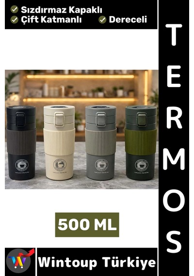 Wintoup Termos Kamp Outdoor Piknik Ofis Gündelik Sızdırmaz Kapaklı Çift Katmanlı Dereceli Mug Termos 500 Ml Çok Renkli