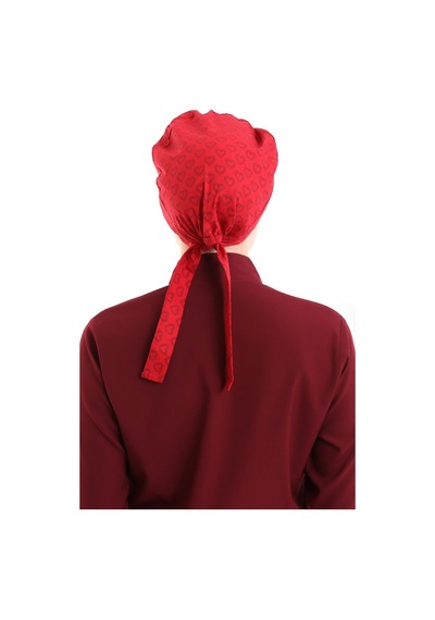 Kırmızı Küçük Kalp Desenli Tesettür Cerrahi Bone​​​​​​​ - Tesettü-5308 Kırmızıkçk Kalp-Standart