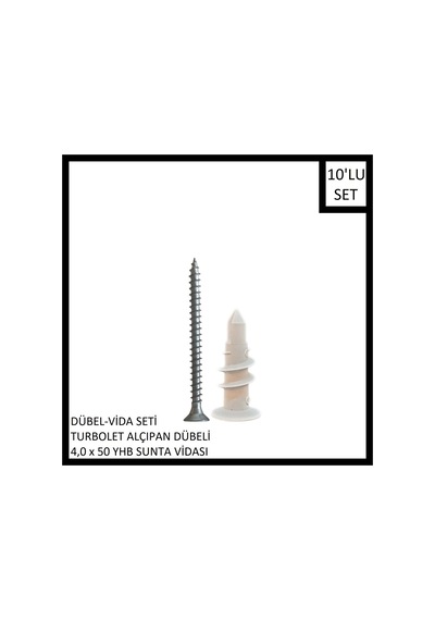 Dübel-vida Seti, Turbolet Alçıpan Dübeli, 4,0x50 Yhb Sunta Vidası, 10 Adet
