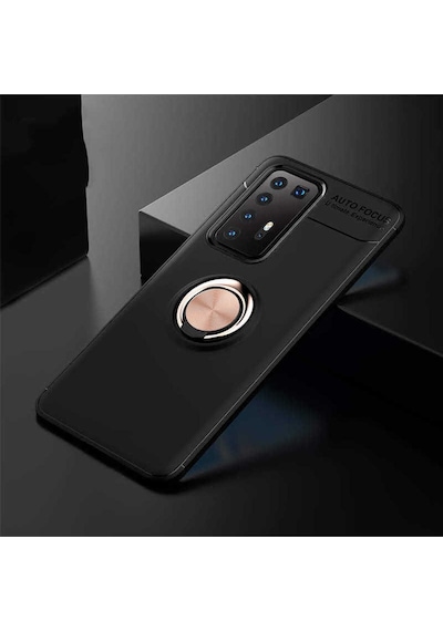 Huawei P40 Pro Kılıf Zore Ravel Silikon Kapak Siyah-Rose Gold