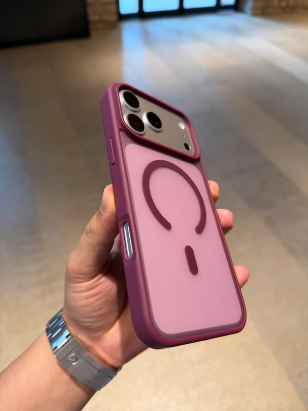 Apple iPhone 17 Pro Max Magsafe Uyumlu Renkli Şeffaf Kılıf Bordo