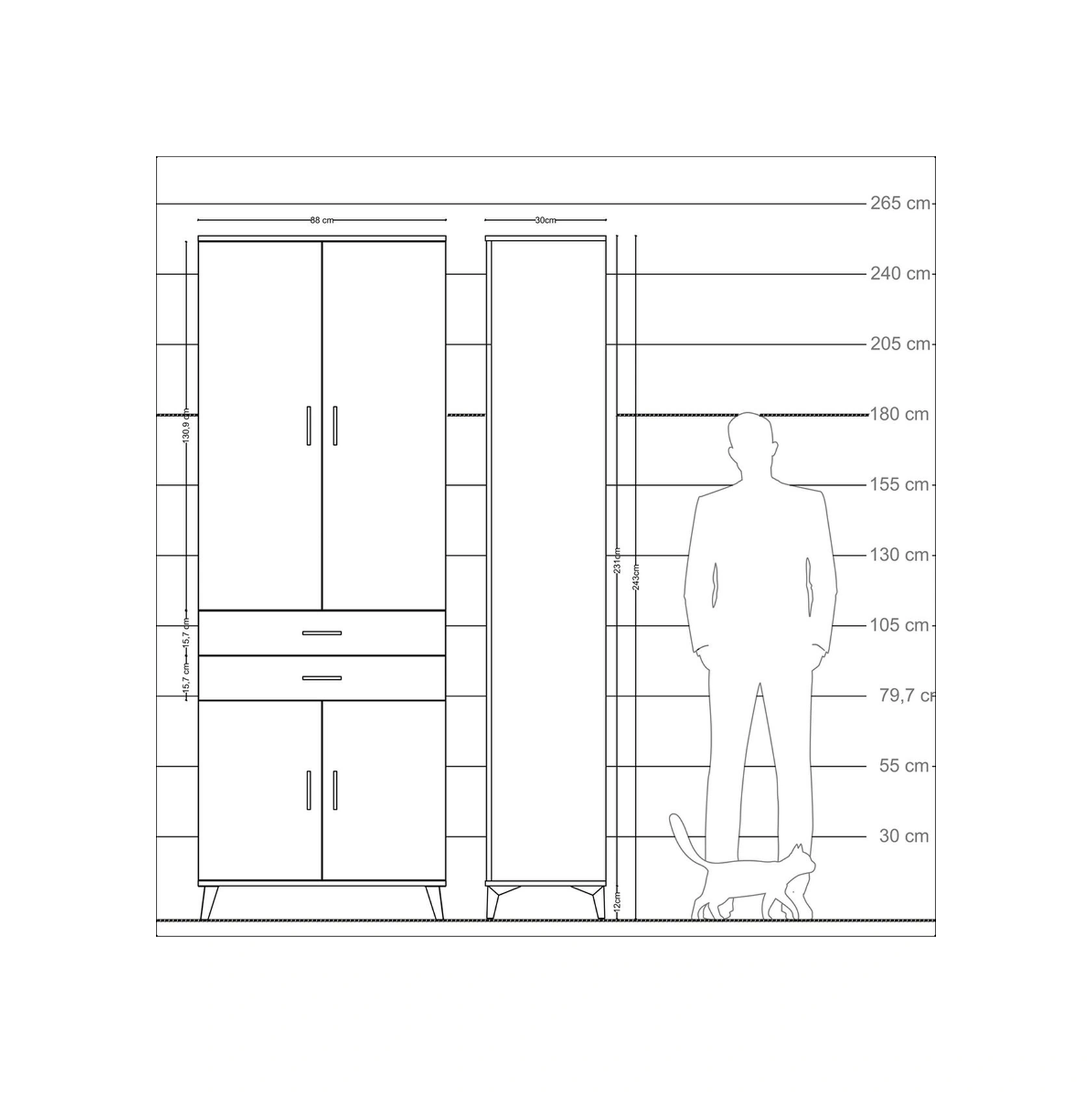 Arges Dolap 5 Raflı 2 Çekmeceli 4 Kapaklı 88x30x243 Aytaşı-çam Aytaşı