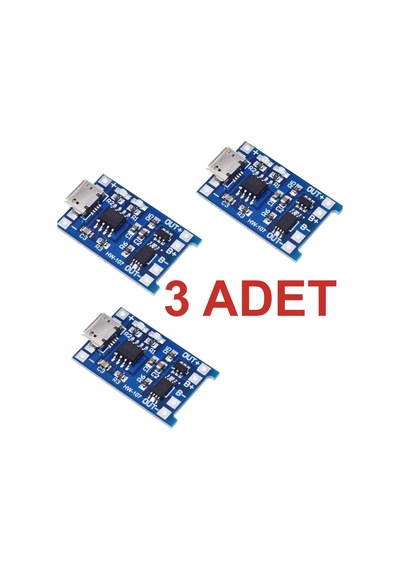 3 Adet Tp4056 Mikro Usb Akım Korumalı 1a 3,7v Lityum Pil Şarj Devresi Rodevino