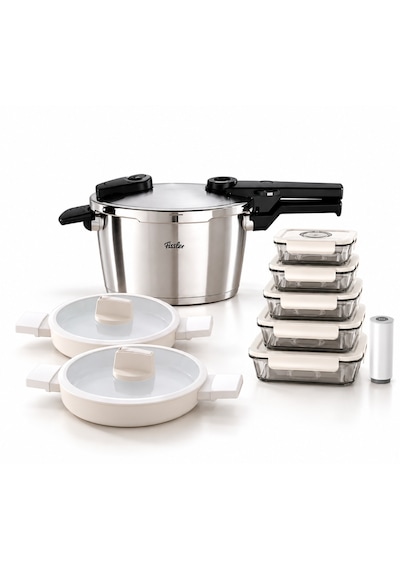 Fissler Vitaquick Premium 4,5 Lt Düdüklü Tencere + Acar 2’li Sahan Seti + Aryıldız 25 Parça Saklama Kabı Seti