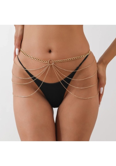 Cyra Gold Zincir Detaylı Bel Göbek Zinciri Vücut Aksesuarı Bikini Aksesuarı Gold