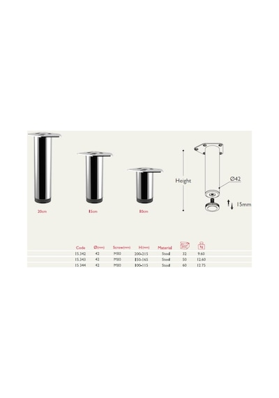 Gürçayhırdavat Metal Mobilya Ayağı Siyah Çap 42Mm - 20Cm (4 Adet)