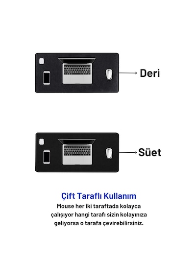 Deri Mouse Pad Dikişli Kenar Kaymaz Taban Büyük Boy Pürüzsüz Yüzey Çift Yönlü Kullanım Masa Matı Sümen 90x40 Cm