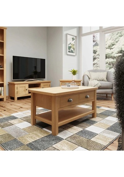 Country Lodge Masif Ahşap Orta Sehpa 4 Çekmeceli Naturel