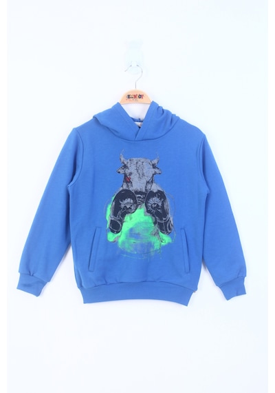 Toontoy Kids Toontoy Erkek Çocuk Boks Eldivenli Boğa Baskılı Sweatshirt Saks