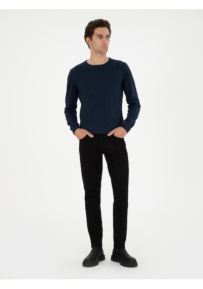 Cacharel Lacivert Slim Fit Yün Karışımlı Bisiklet Yaka Triko Kazak