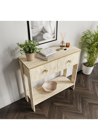 Traverten Desenli Modern Dresuar, 2 Çekmeceli 90cm Mermer Desenli - Tamamı Mdf