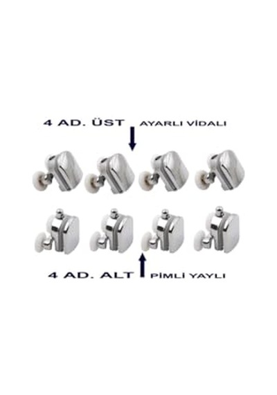 Duşakabin/cam Kabin Tekerleği 8 Li Takım 4 Alt+4 Üst Çok Renkli