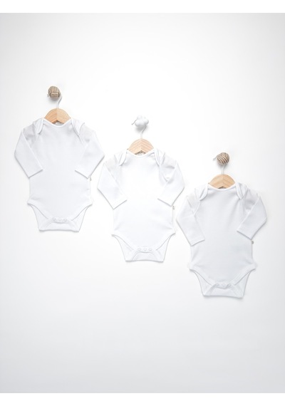 Sezgibaby Unisex, Bebek Uzun Kol % 100 Pamuk 3'lü Çıtçıtlı Body & Zıbın 0-3 Ay / 3-6 Ay / 6-9 Ay Beyaz