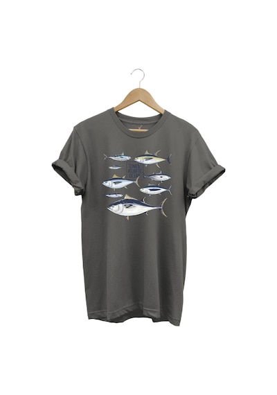 Fishing Balıkçılık Uzunkanat Orkinos Tuna Balığı Baskılı %100 Pamuk Regular Fit Gri T-shirt Gri
