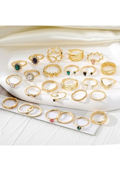 Girift Vintage Vanya Gold Çoklu Renkli Yüzük Seti Altın