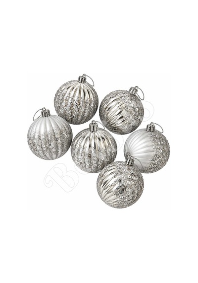 Beysüs Yılbaşı Çam Ağacı Süsü Pullu Gümüş Top 8 Cm 6 Lı