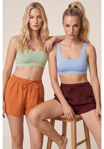 Siyah İnci 2'li Dokuma Modal Şortlu Pijama Altı 8067 Turuncu Koyu Bordo