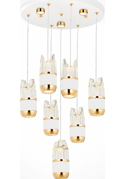 Modern Premium Lüks 7'li Sarkıt Led Avize Gold Beyaz Gövdeli Salon Avizesi 79w 3000k