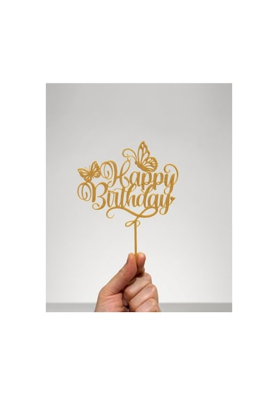Pasta Süsü Doğum Günü Seti - Happy Birthday Yazı Ve 6 Cm Beyaz Tavşan Figürü Dekoratif Set