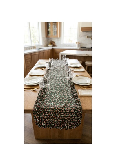 %100 Pamuk Özel Desenli Fırfırlı Runner 40x110 Siyah - 900765193 Siyah