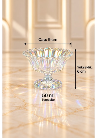 Rose Serisi Ayaklı Cam Lokumluk 50 Ml Gökkuşağı İridesan Çok Renkli