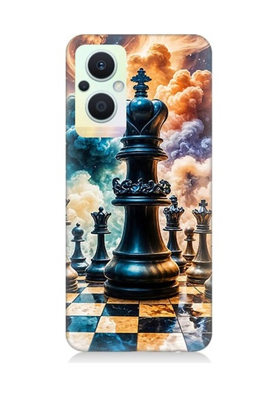 Oppo Reno 7 Lite Uyumlu Satranç Şah Ve Taşlar Desenli Silikon Kılıf Çok Renkli