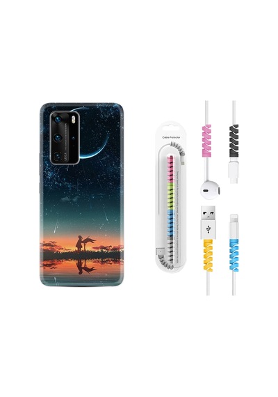 Huawei P40 Pro Kılıf Kablo Koruyuculu Ay Ve Kız 1720