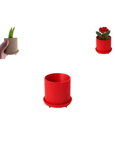 Özel 3d Baskı Ayaklı Küçük Saksı Raf Masa Vb. Saksısı Kendinden Altlıklı Ayaklı Küçük Saksı Kırmızı