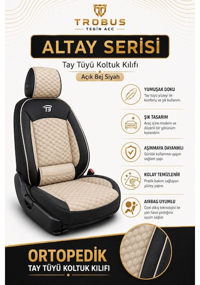 Peugeot 305 1977 1989 Uyumlu Altay Bel Destekli Tay Tüyü Oto Koltuk Kılıfı Bej Siyah