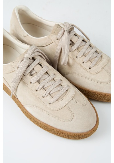 Krahe Palminteri Erkek Hakiki Deri Bağcıklı Bej Sneakers