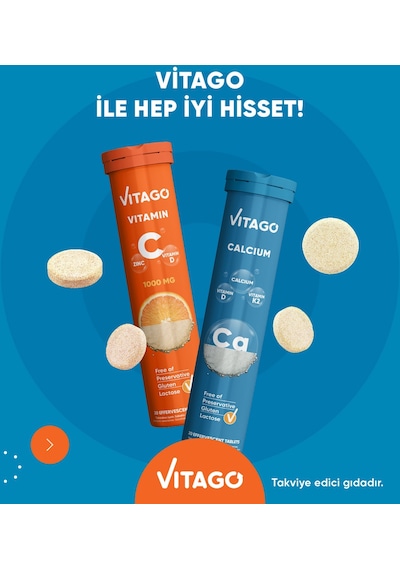Vitago Vitamin C + Kalsiyum 2 x 20 Efervesan Tablet