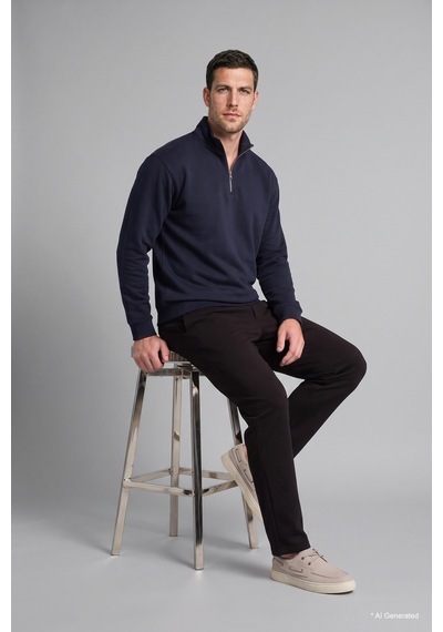 Defacto Regular Fit Dik Yaka Yarım Fermuarlı Basic Sweatshirt X7405az26aunv146 Lacivert-nv146